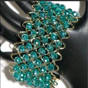 NEW Green Beaded 1.5" Wide Adjustable Bracelet